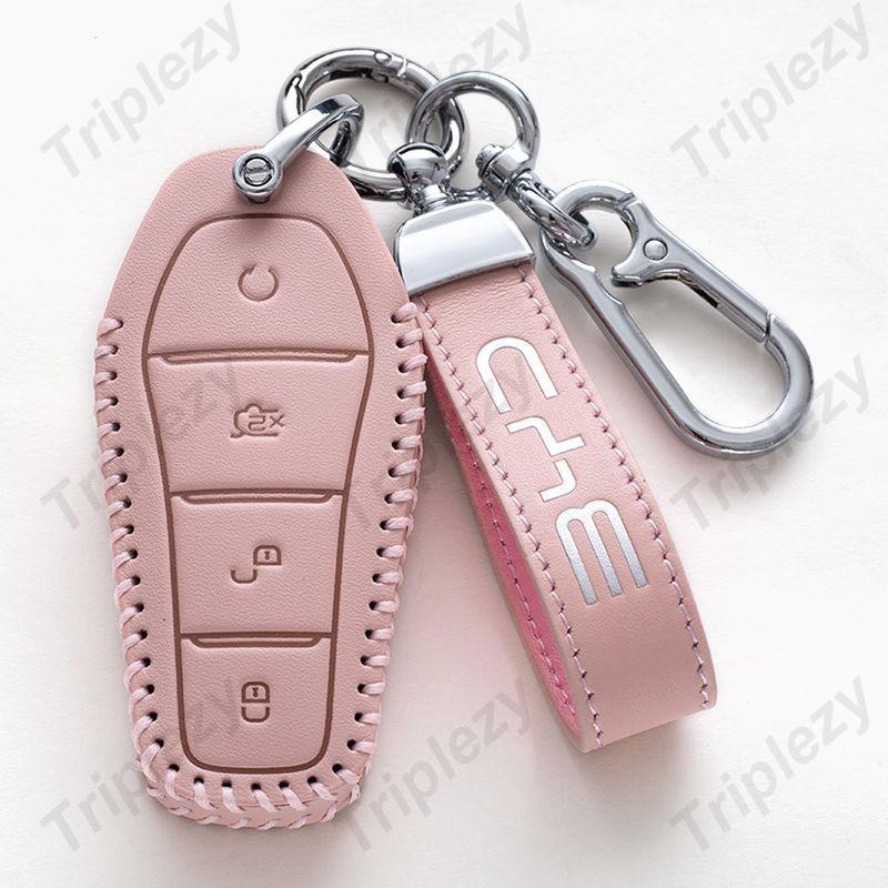 หนังวัวแท้หนัง Remote Fob Key Case Shell ผู้ถืออุปกรณ์เสริมป้องกันพวงกุญแจสําหรับ BYD Sealgull Sealion 06 6 7 ใหม่ Atto 3 Dolphin M6 E6 E2 E3 D1 T3 Han Tang