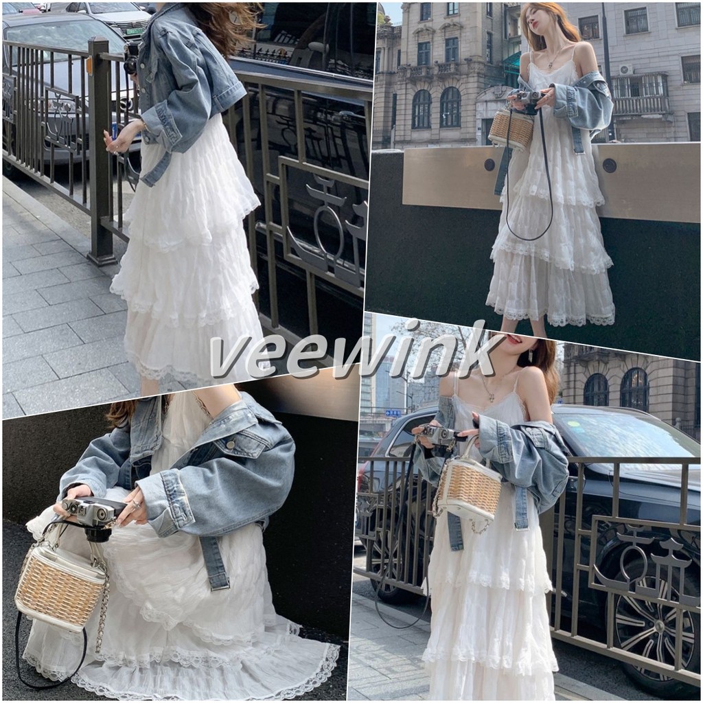 Veewink พร้อมส่งจากกท มกระโปรงเค้กสีขาว แม็กซี่ มีซับใน เท่มาก ใช้ผ้าคุณภาพสูง  เกาหลี น่ารักๆ ดีเทลงาน