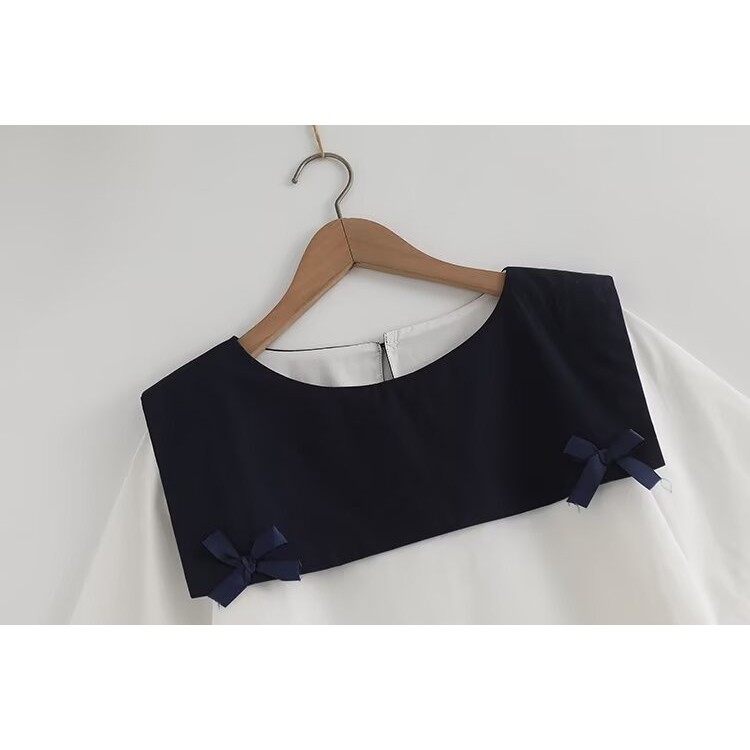 ที่มีคุณภาพสูงผู้หญิงผ้าฝ้ายเสื้อเสื้อ เจเค สไตล์ใหม่กองทัพเรือปกโบว์หลวมผู้หญิงแขนสั้นเสื้อฤดูร้อนเสื้อสาว - รูปที่ 4