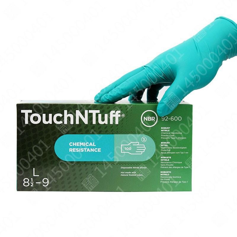 Ansell TNT Gloves Touch N Tuff Ansel Gloves ไนไตรล์สีเขียวทิ้งหมอโรงพยาบาลผงฟรี NBR 92-600 สอบ