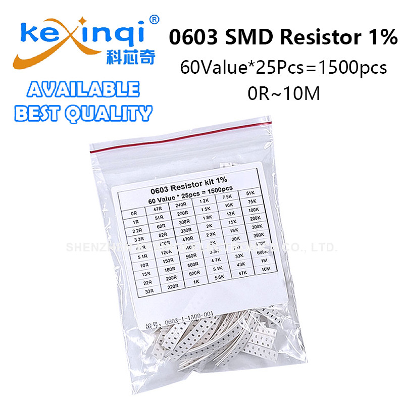 1500PCS 0603 ตัวต้านทาน SMD ชุดสารพัน 60 ค่าX 25PCS 0ROhm~10M 1% 1 2.2 47 62 100 300 470 680 R Ohm