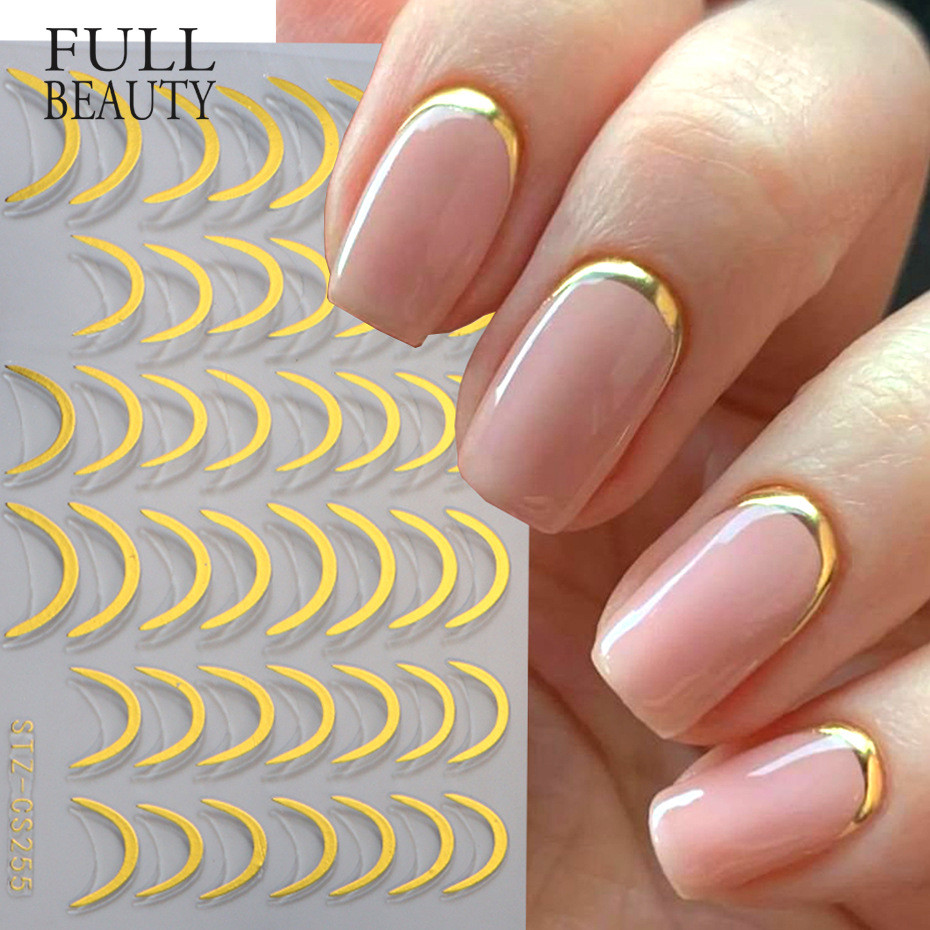 สติ๊กเกอร์แต่งเล็บ ins French Line Gold Silver Black White Cartoon Line Nail Sticker