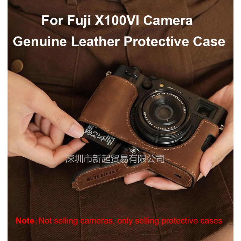 สําหรับ Fuji X100VI กระเป๋ากล้อง Handmade กระเป๋ากล้องหนังแท้ครึ่งสําหรับ Fujifilm X100 VI