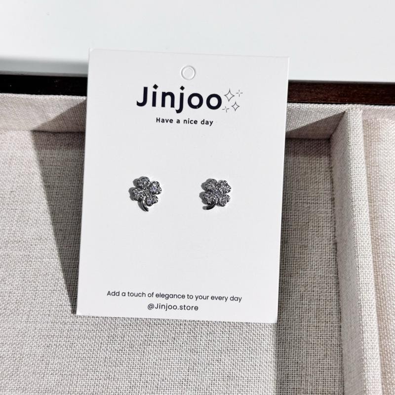 Jinjoo ต่างหู Clover รุ่น Lucky Sparkle รูปใบโคลเวอร์ 4 แฉก (แป้นทับเงิน925+จุกยาง)
