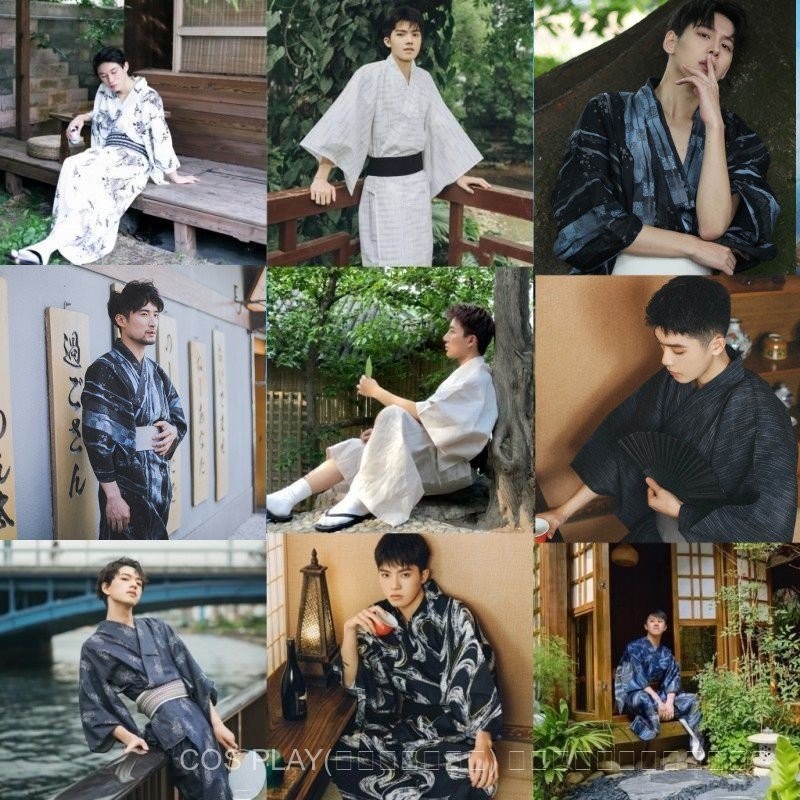 [ในสต็อก ขายร้อน] กิโมโนสไตล์ญี่ปุ่นสำหรับผู้ชาย กิโมโนแบบดั้งเดิมของญี่ปุ่น ชุดยูกาตะฤดูร้อนสำหรับผู้ชาย ชุดกิโมโนสไตล์ซามูไรญี่ปุ่น