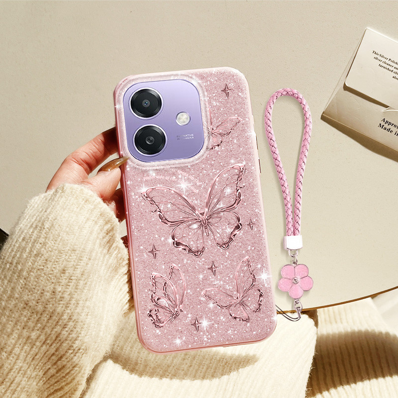 YBD INSเคสโทรศัพท์สําหรับOPPO A3X 5G 4G A18 A38 A58 4G A3 5G 4G FineประกายเพชรประณีตHollowed Outผีเส