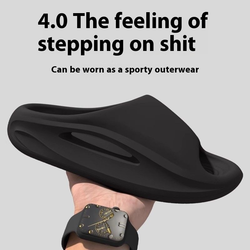 สไตล์ใหม่ Stepping on Shit รองเท้าแตะผู้ชายอินเทรนด์ EVA 4.0 ซม.หนา Soled รองเท้าแตะกีฬาผู้ชายผู้หญิง Agree กลางแจ้งในร่ม Anti-Slip Wear-Re