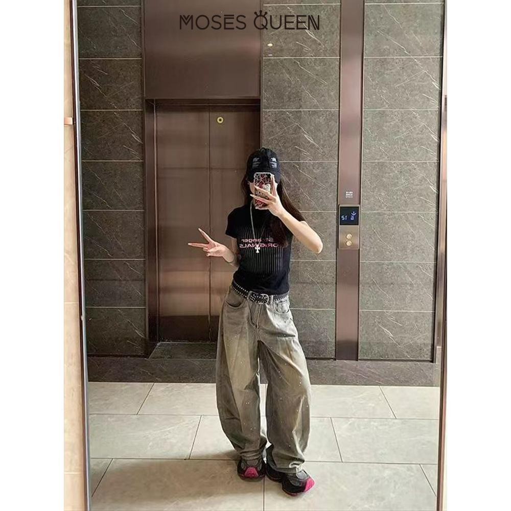 MOSESQUEEN  เสื้อยืดแขนสั้นพิมพ์ลายย้อนยุคอเมริกัน 2025 ฤดูร้อนใหม่ไหล่เสื้อยืดสาวร้อนบาง #63037 - ภาพย่อย 5