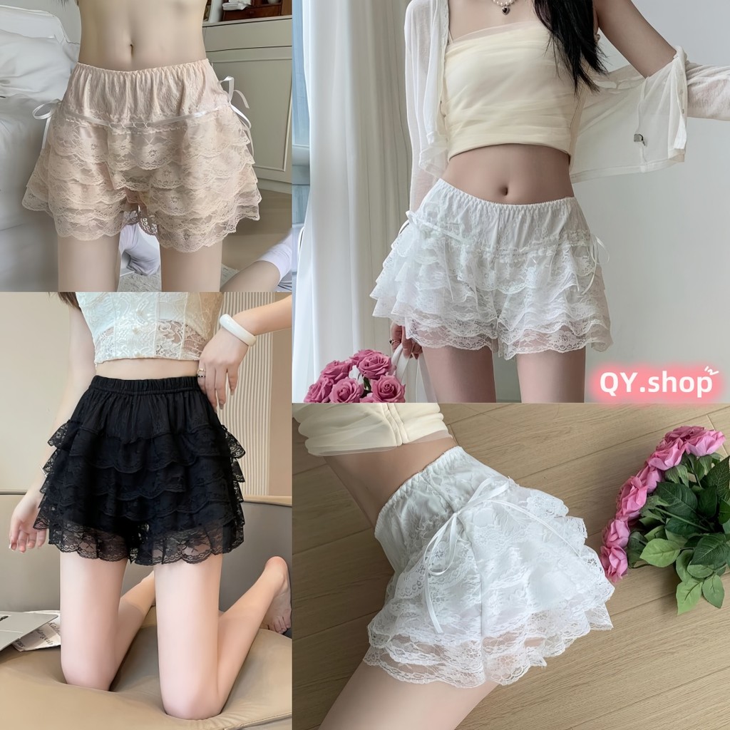 QY.Shop⭐️สินค้าราคาพิเศษ⭐️​กางเกงชั้นใน ผ้าลูกไม้ ประดับโบว์ ระบายอากาศ ป้องกันแสงสะท้อน สําหรับผู้หญิง "KK1158"