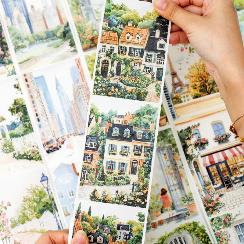Journal GO 8X200 ซม.หลายฉากฉีกขาดได้ Washi เทป DIY Scrapbooking Collage Junk Journal พื้นหลังตกแต่ง Masking เทป