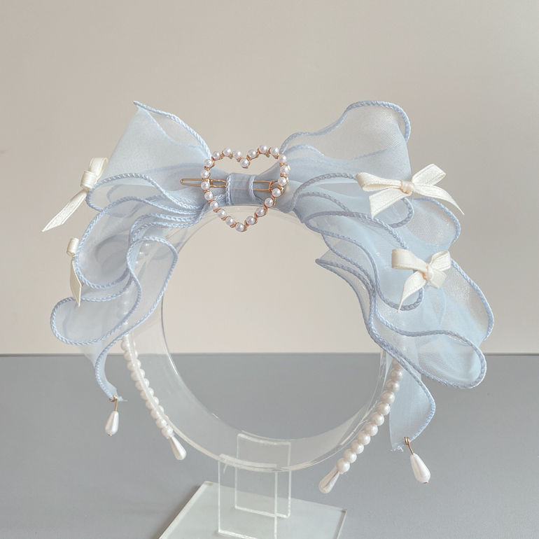 Headdress Lolita Headband Organya Ruffled Bow Headband Pearl Love Hair Accessories Lolita