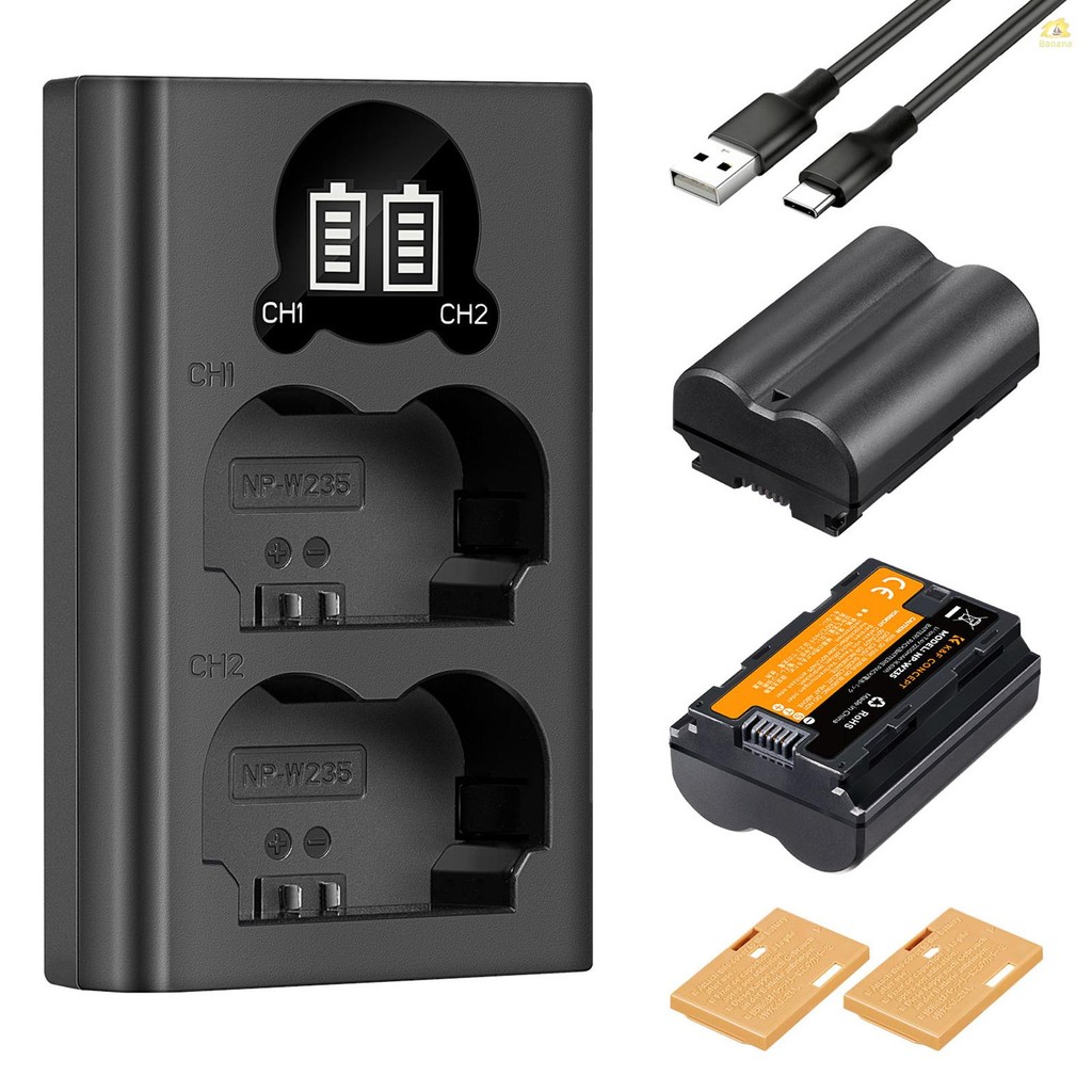 K&F CONCEPT แบตเตอรี่กล้องและชุดเครื่องชาร์จ 2 ช่อง + 2 ชิ้น NP-W235 แบตเตอรี่ 7.4V 2200mAh 16.2Wh +
