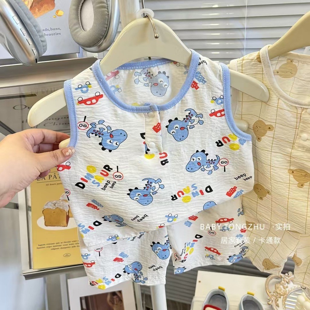 🌹เสื้อผ้าแฟชั่นเด็ก เซทเสื้อกล้าม+กางเกงขาสั้น ชุดเซ็ต 2 ชิ้น พิมพ์ลายน่ารักๆ🌹