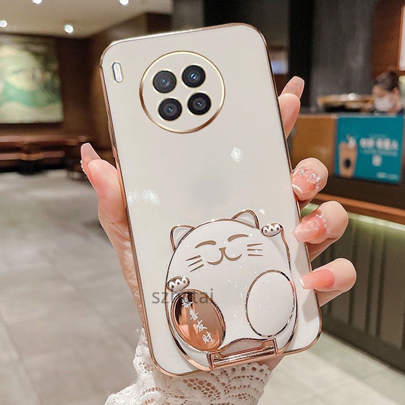 3d Lucky Cat Casing Huawei Nova 8i Y9A Soft Silicone Phone Case With Holder