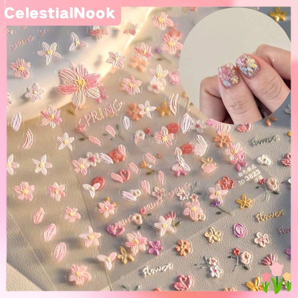 สติกเกอร์ติดเล็บลายดอกป่าสำหรับปีใหม่ 3/5 ชิ้น ลายลูกกวาด โรแมนติก สดชื่น เรียบง่าย น่ารัก CelestialNook