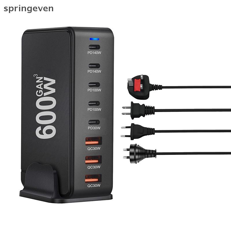 Springeven 600W GAN 8-Port USB PD Desktop Charger 3.0 Type C สําหรับแล็ปท็อปสํานักงาน RFT Home Charg