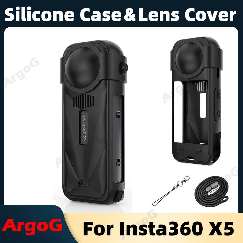 ArgoG ซิลิโคนป้องกันกรณีและฝาครอบเลนส์สําหรับ Insta360 X5 Full-Body กันกระแทกผิว Anti-Scratch เลนส์หมวก Insta360 X5 อุปกรณ์เสริม