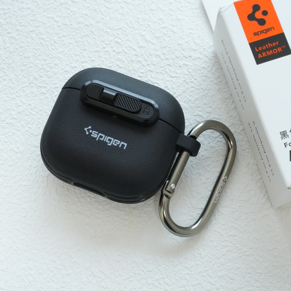 Spi gen Lock Fit เกราะหนังสําหรับ Airpods 4/3/Pro/Pro2 พร้อมตะขอโลหะ ฝาครอบป้องกัน