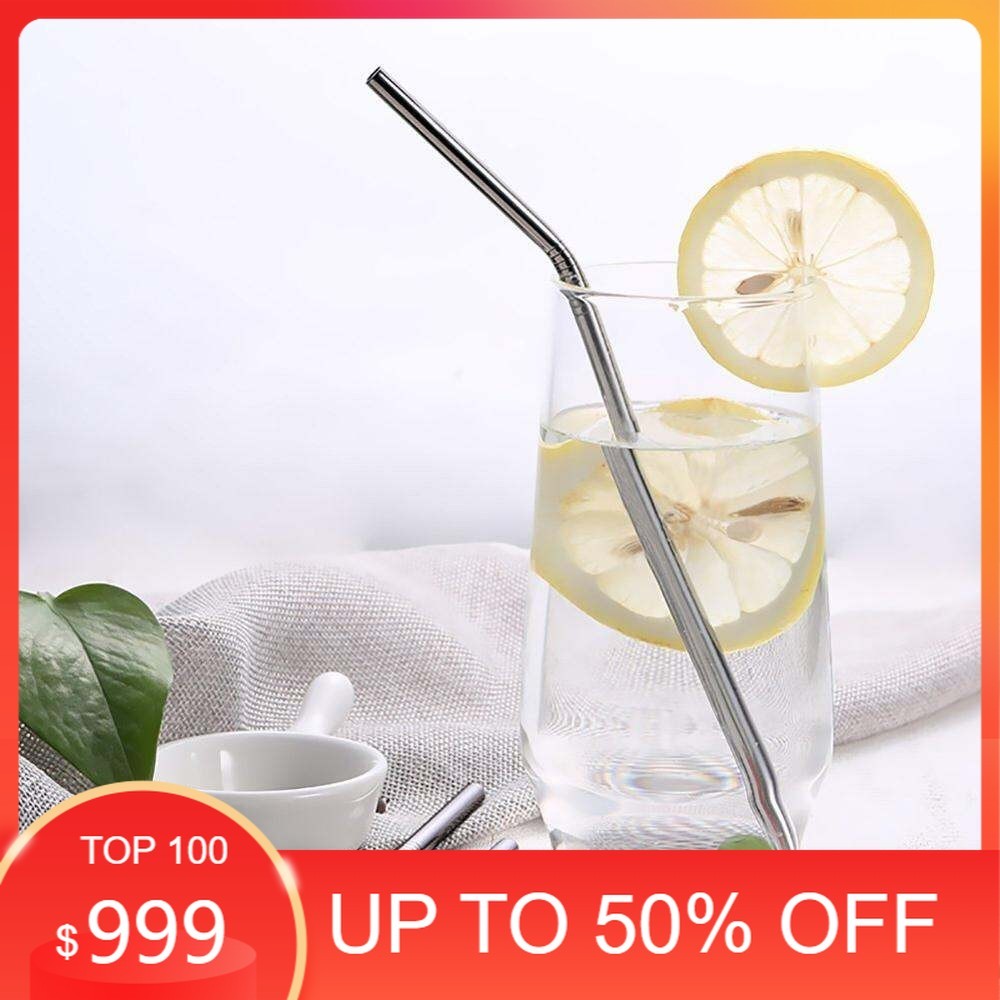 หลอดดูดโลหะแบบตรงและโค้ง สเตนเลส 304 คุณภาพสูง ใช้ซ้ำได้ ล้างทำความสะอาดได้ พร้อมแปรงทำความสะอาด