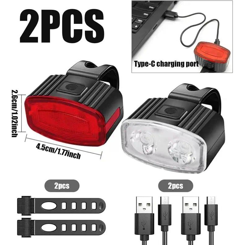 ไฟจักรยาน LED USB ชาร์จ ชุดไฟหน้า-หลัง กันน้ำ IPX4 6 โหมด ถอดชาร์จสะดวก ไฟปั่นจักรยาน ไฟจักรยานเสือภูเขา  200LM ลูเมน