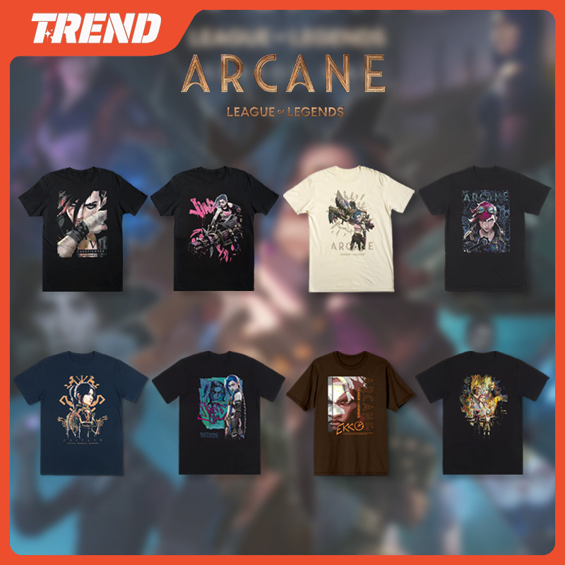 League OF LEGENDS ARCANE Merch ผ้าฝ้ายเสื้อยืด Plus ขนาด JIDX EKKO VI CAITLYN อะนิเมะพิมพ์แขนสั้นสํา