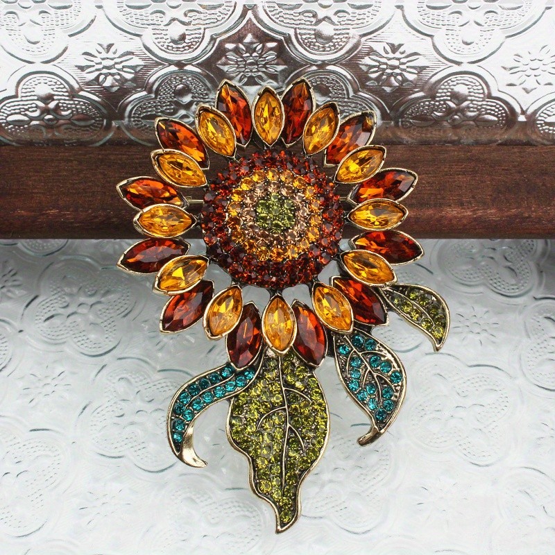 Vintage Heavy Industry Van Gogh High-end Diamond-encrusted บุคลิกภาพขนาดใหญ่ดอกทานตะวันเข็มกลัด