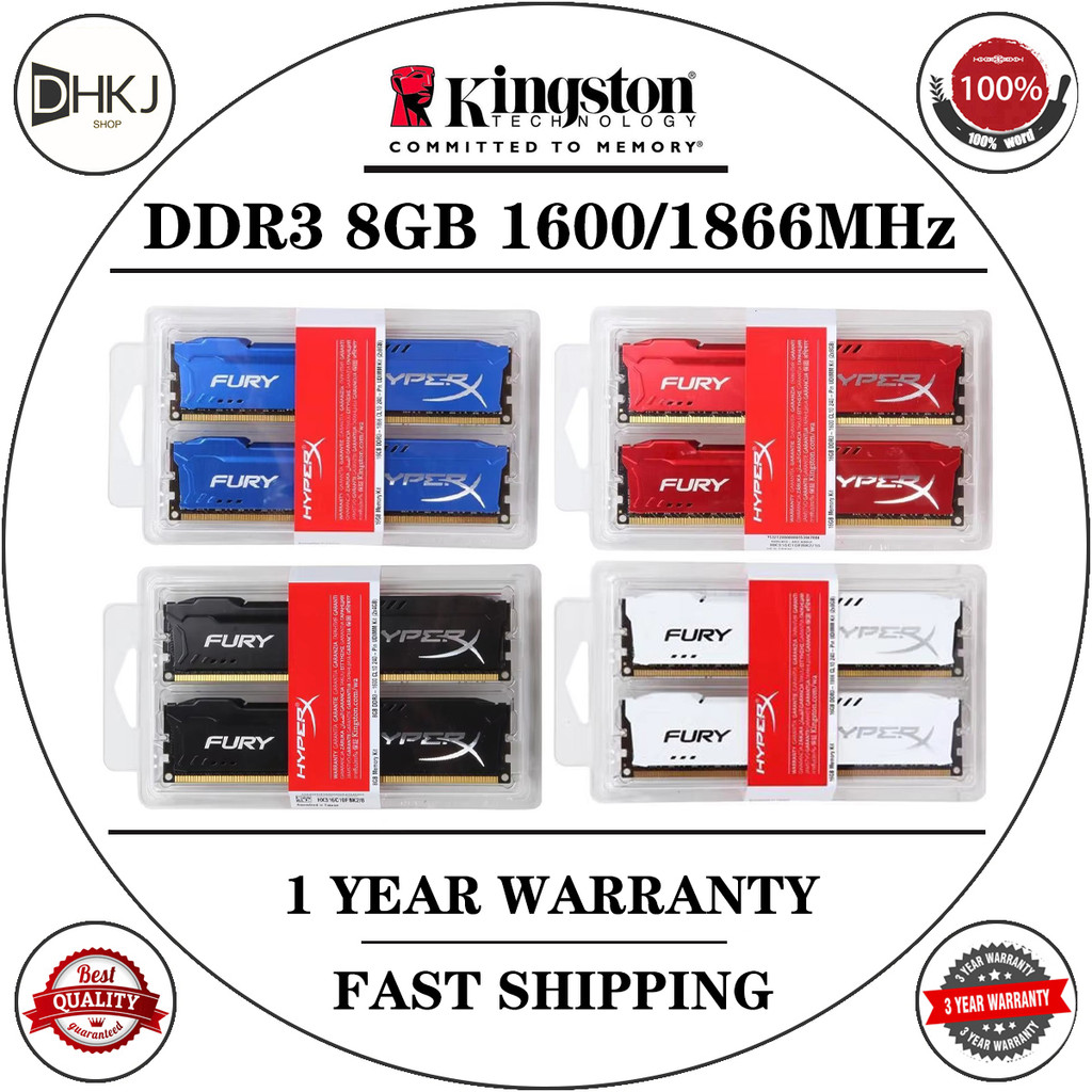 ใหม่ Kingston HyperX FURY DDR3 8GB RAM 1600MHz 1866MHz เดสก์ท็อป RAM 1.5V DIMM PC3-12800 PC3-14900