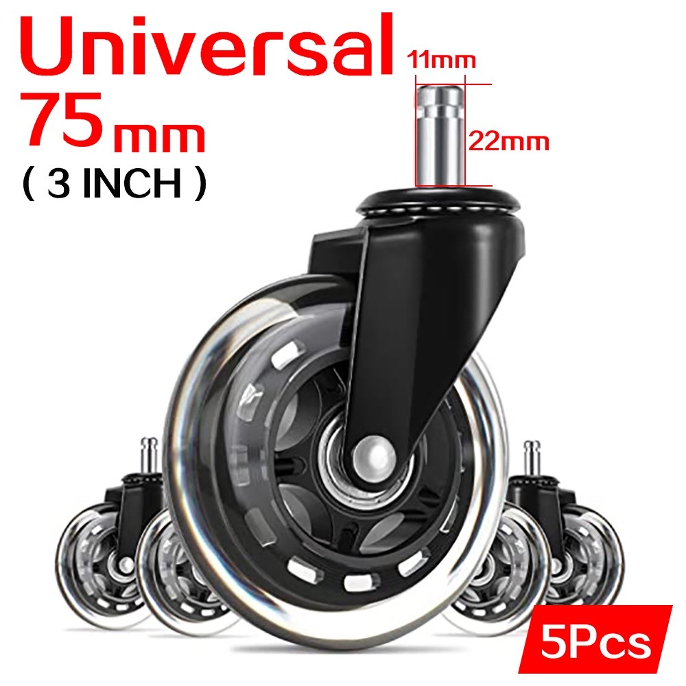5PCS เก้าอี้สํานักงานล้อเลื่อนลูกกลิ้งล้อ Twin ล้อเก้าอี้ Universal เก้าอี้เกมเก้าอี้ Roda Kerusi Pejat OFC