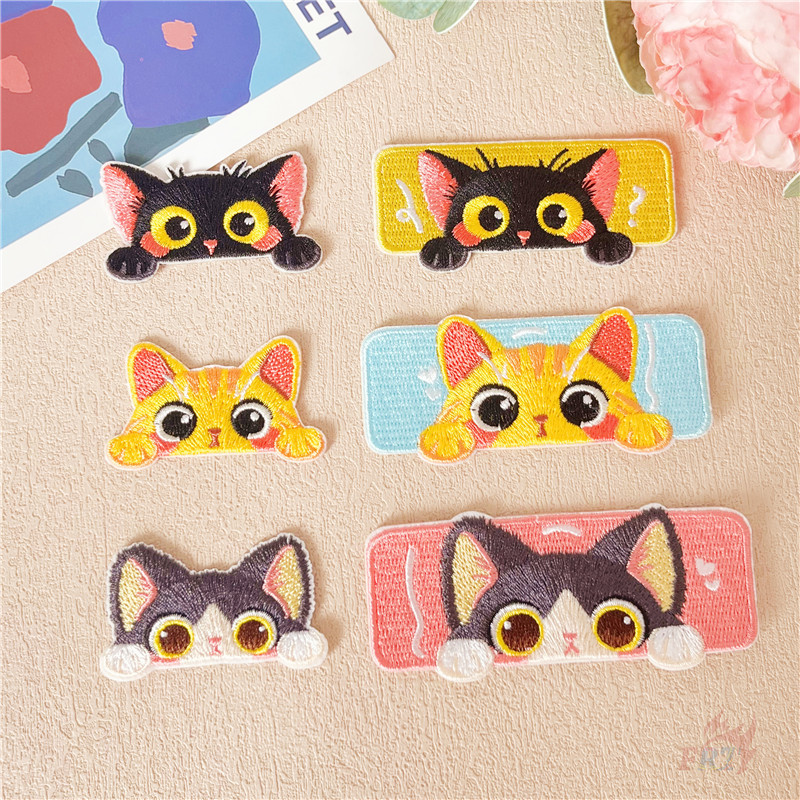 ✿ แพทช์สติกเกอร์ติดด้วยตนเอง Big Eyes Q Cats ✿ 1 ชิ้น DIY เย็บบนเหล็กบนป้ายเสื้อผ้าเย็บปักถักร้อย