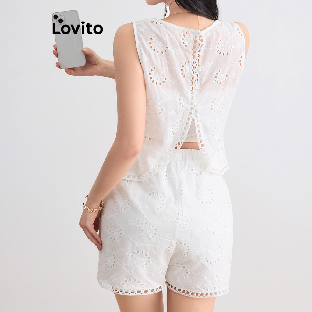 Lovito โบฮีเมียนสีพื้นลูกไม้ระบายNeck แยกด้านหลังหรือด้านล่างสำหรับผู้หญิง L105MD144