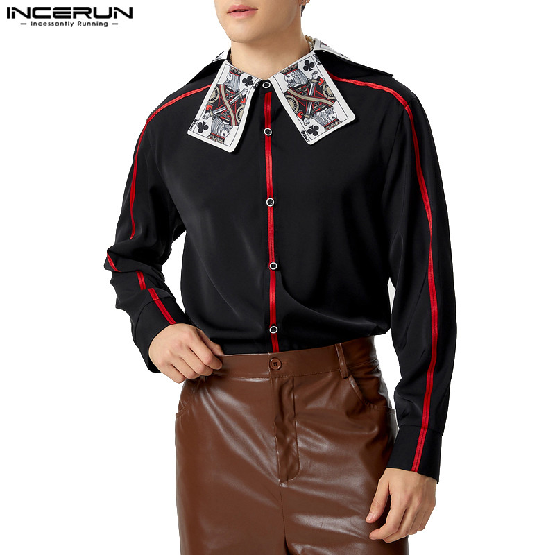 Incerun เสื้อเชิ้ตแขนยาวลายโป๊กเกอร์แฟชั่นวินเทจสําหรับผู้ชาย