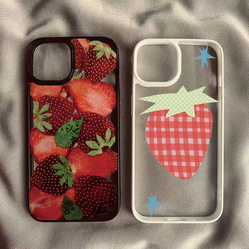 Ins สไตล์สตรอเบอร์รี่เคสโทรศัพท์สําหรับ Samsung S25 S24 S23 Ultra Plus S20 S21 S23 S24 FE กรอบคริสตัลกันกระแทก Clear ป้องกัน