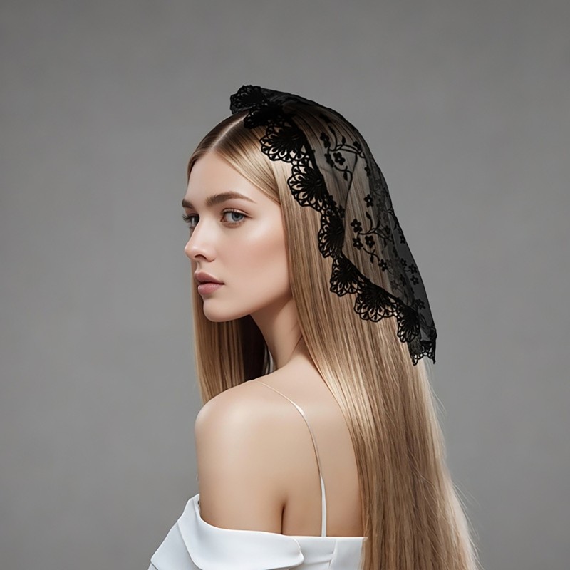 Orangesea Graceful Lace Veil Headpiece สําหรับผู้หญิงสไตล์ค้นหาตามฟังก์ชั่นทางศาสนา