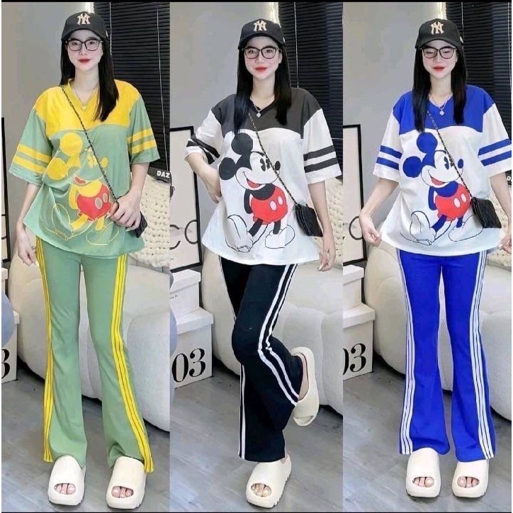 ชุดเซ็ท 2 ชิ้น S264 เสื้อแขนสั้น + กางเกงขายาว ลายหนูน้อย  ดีไซน์สวยงามทันสมัย พร้อมส่ง