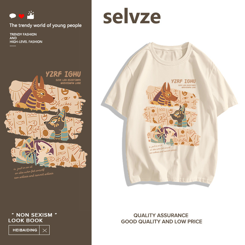SELVZE（จัดส่งตลอด 24 ชั่วโมง） Printed T-shirt，เสื้อยืดแขนสั้นพิมพ์ลายเรียบง่ายและสนุกสนาน I003182