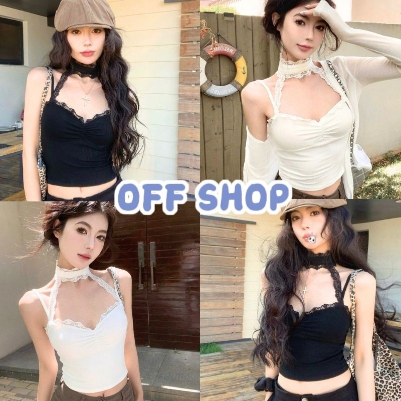 OFF SHOP พร้อมส่ง (OFF-FY1814) เสื้อสายเดี่ยว มีฟองน้ำ น่ารักมากๆ ดีเทลแต่งสายโชเกอร์