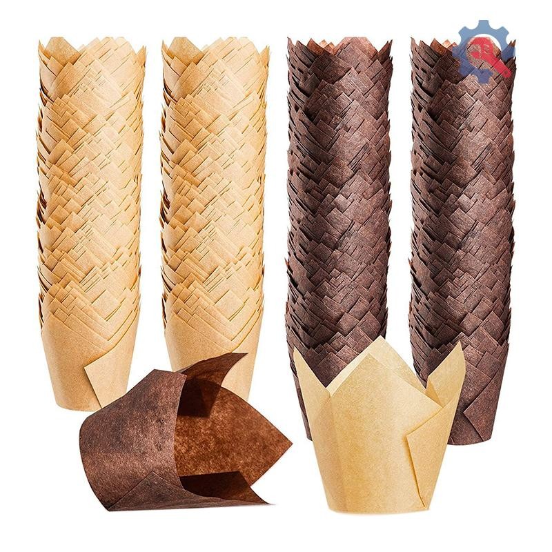 [GEX] 50 ชิ้นทิวลิปมัฟฟินคัพเค้กถ้วยกระดาษ Oilproof Cupcakes Liner เบเกอรี่มัฟฟินถ้วยเค้กห่อกรณีสําหรับวันเกิดปาร์ตี้อาบน้ํา TH