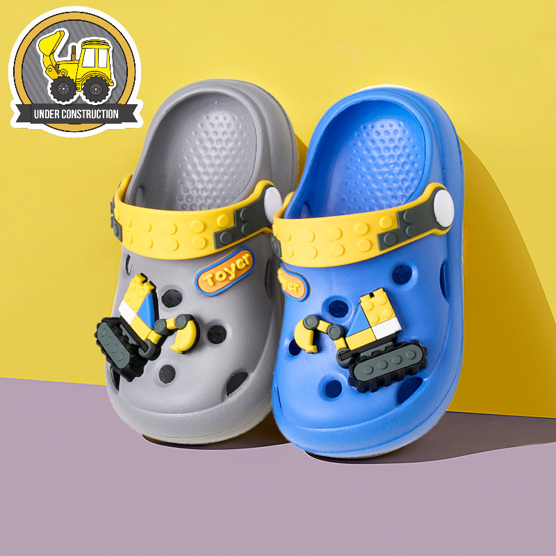 Cheerful Mario 14-19ซม นองเท้าเด็ก น่ารัก เครื่องขุด รองเท้าแตะนิ่มเด็ก พื้นหนา 