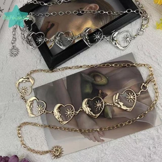 [BigHouseSea] Harajuku Punk Moon เข็มขัดโลหะผู้หญิง Vintage Punk Gothic Moon Sun เอวสูงเข็มขัดจี้เข็มขัดหญิงใหม่