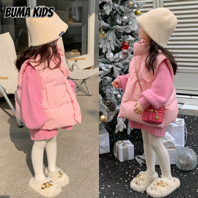 BUMA KIDS เสื้อกั๊กคอปกตั้งแบบสบายๆสำหรับเด็ก, เสื้อกั๊กแฟชั่นอเนกประสงค์สำหรับเด็ก