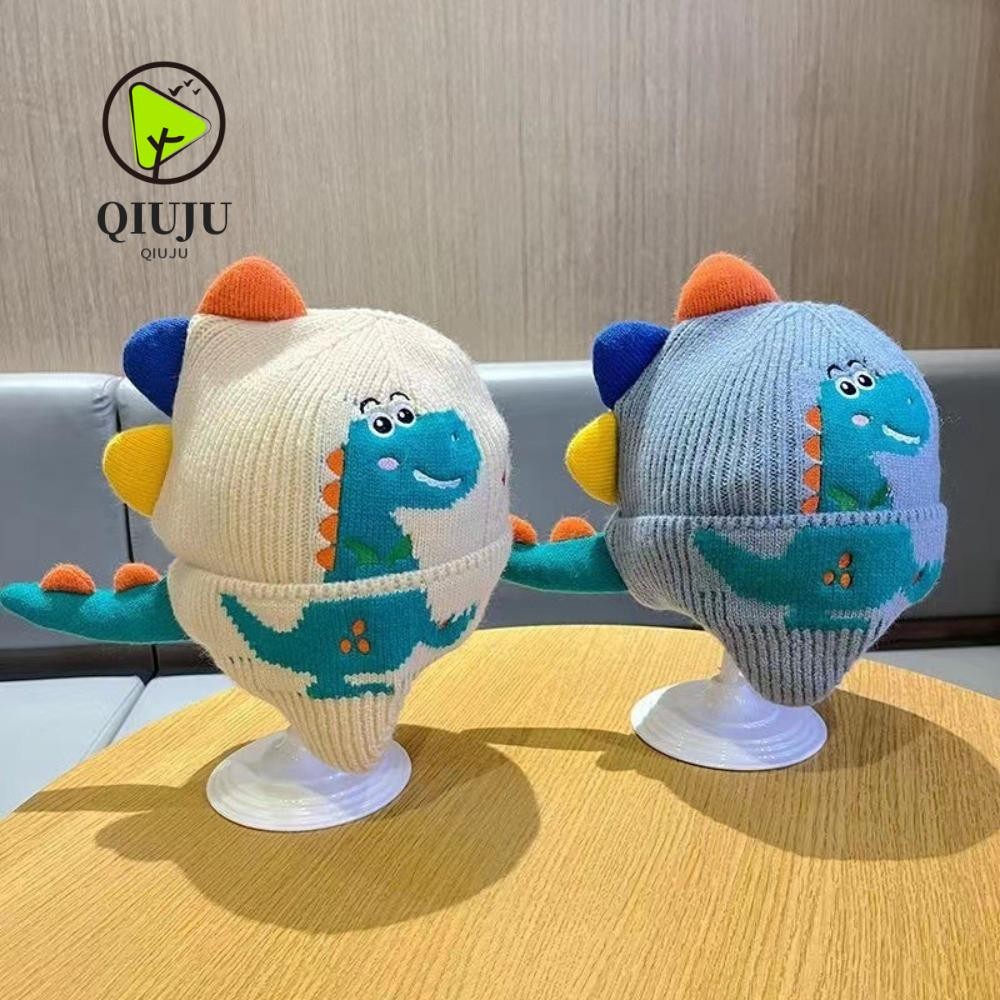 หมวกป้องกันหู ชิวจู หมวกเด็กน่ารักในฤดูหนาวหมวกบีนนี่ถักกันลมไดโนเสาร์การ์ตูนกันความเย็นสําหรับเด็ก