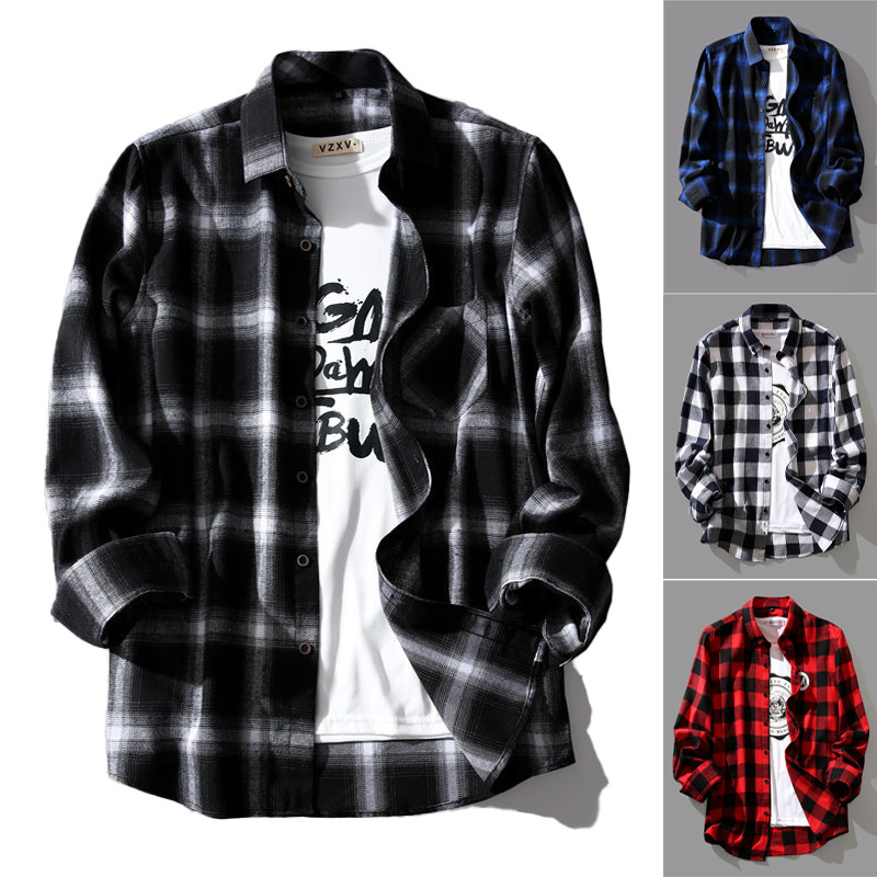 【ส่งไวจากไทย】Maisidamall เวลาว่าง แขนยาว เสื้อ ผู้ชาย ย้อนยุค แบบยาว เวอร์ชั่นเกาหลี หลวม แฟชั่น ขัดแตะ เสื้อ