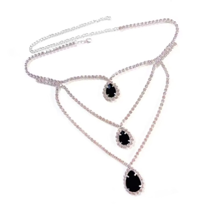 Ww Sophisticated Multilayer สร้อยคอ Rhinestones Water Drop จี้สร้อยคอแฟชั่นสร้อยคองบสําหรับทุกวันและ