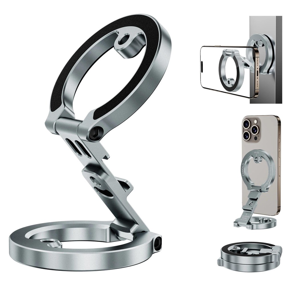 Mg-02 Dual-Side Magnetic Phone Holder พับ Magsafe แม่เหล็กโทรศัพท์พร้อมแหวนสําหรับ iPhone Android 1/4 "สกรูขาตั้งกล้อง