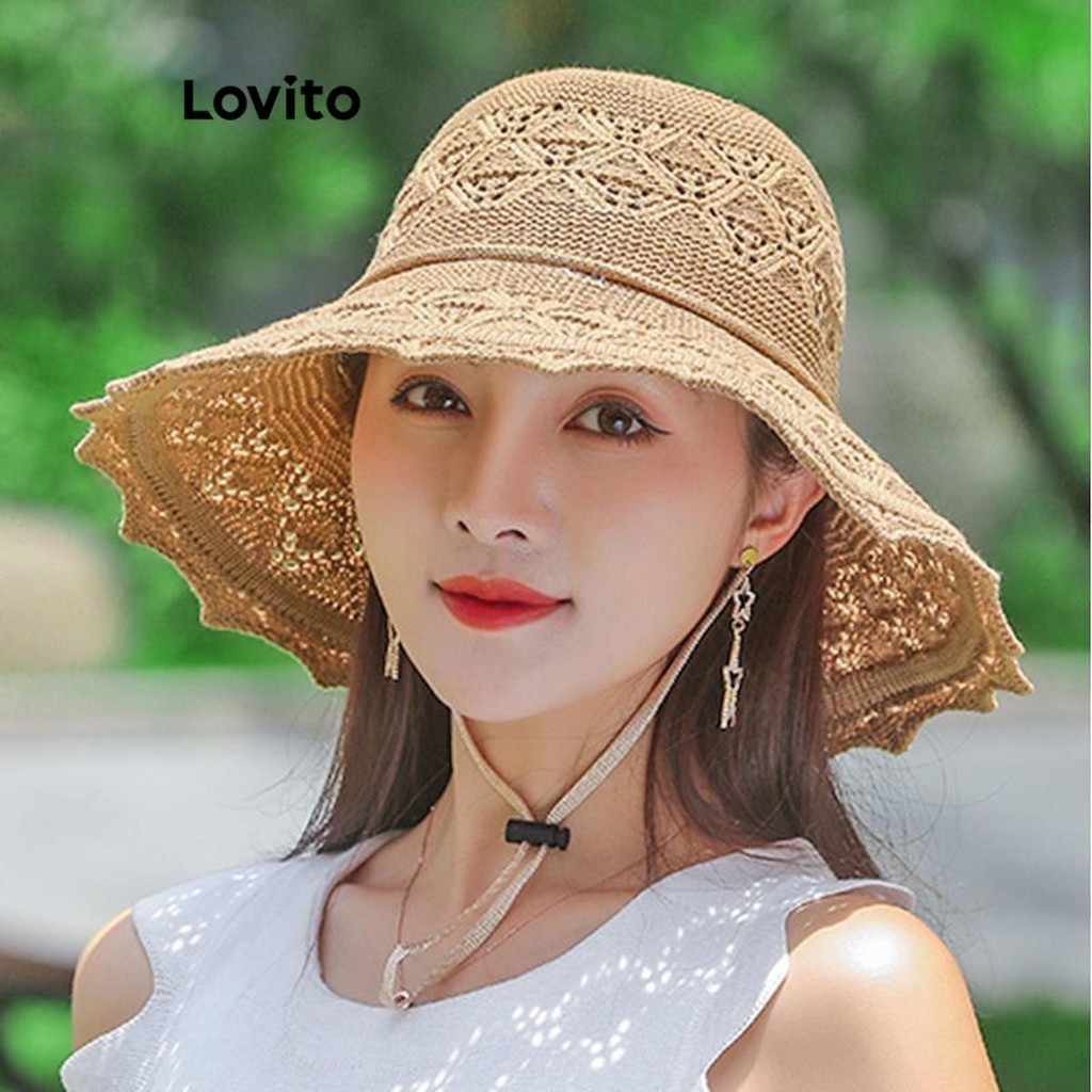 Lovito หมวกผู้หญิง แต่งโบว์ สีพื้น สไตล์ลำลอง LFA40072