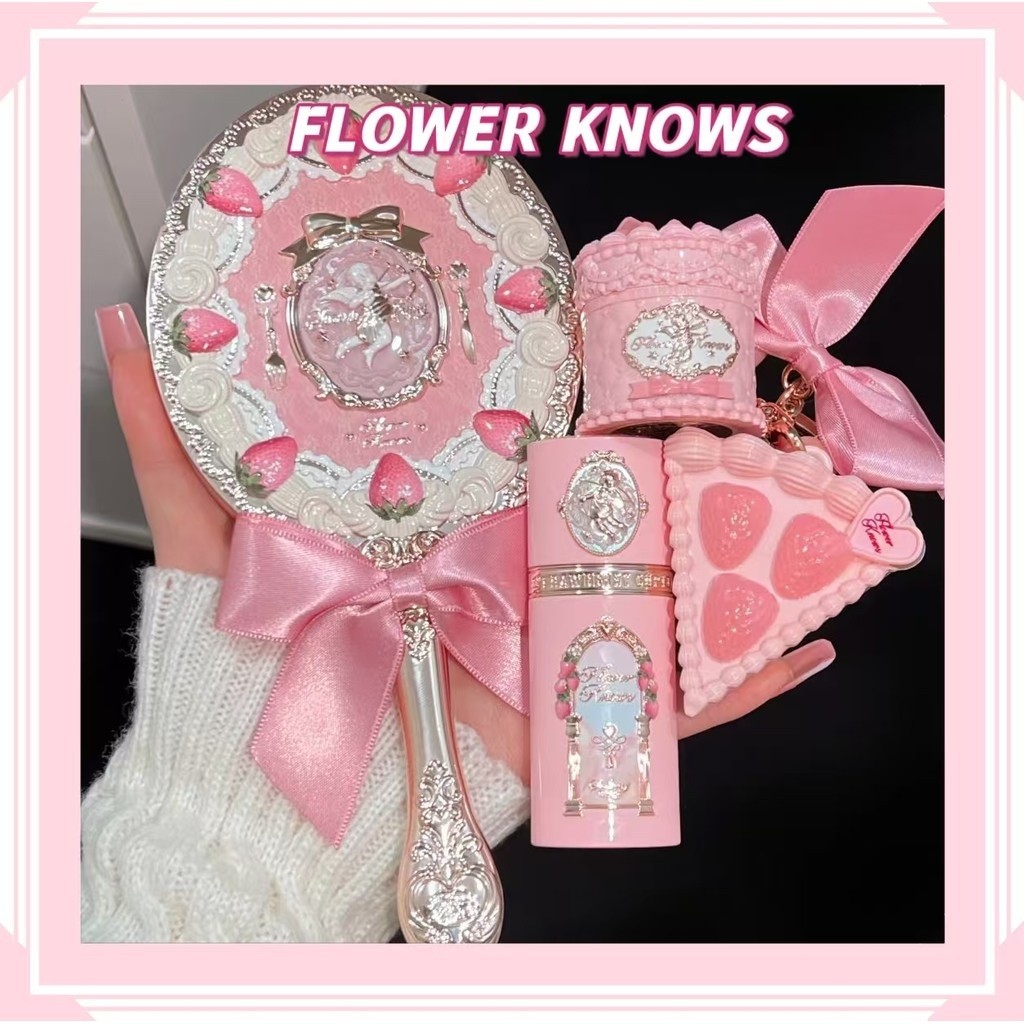 New Presale Flower Knows Strawberry Cupid Handheld Mirror Good-looking Princess Style Makeup Mirror Red Velvet
