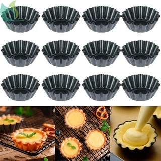 12ชิ้นทาร์ตไข่แม่พิมพ์นํามาใช้ใหม่พุดดิ้งแม่พิมพ์ไม่ติดเหล็กคาร์บอนคัพเค้กเค้กคุกกี้แม่พิมพ์เบเกอรี่ถ้วย ร้านค้า0430