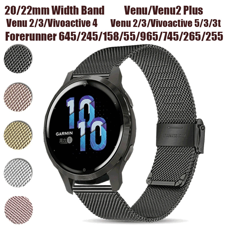 20 22 มม.สแตนเลสสตีลสําหรับ Garmin Venu 2 3 2 Plus/Vivoactive 3 3T 5 Forerunner 645/245/158/55965/745/265/255 สายคล้อง