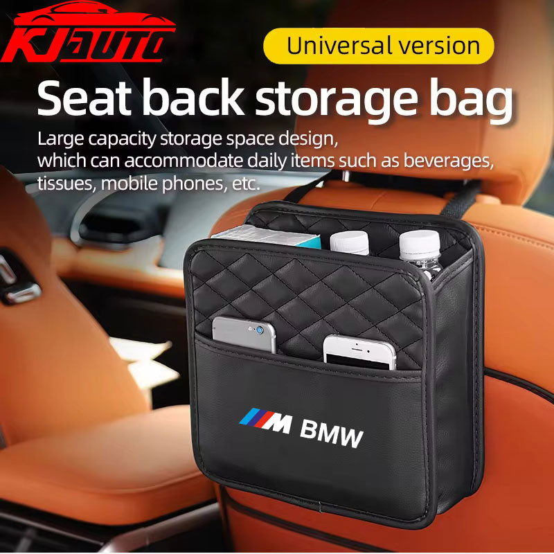 รถที่นั่งเก็บกระเป๋า PU หนังกระดาษทิชชู Multi-function พนักพิงแขวนประเภทขยะถ้วยน้ําสําหรับ BMW M power 1 2 3 4 5 6 7 Series X1 X2 X3 X4 X5 X6 X7 iX1 iX2 iX3 iX5