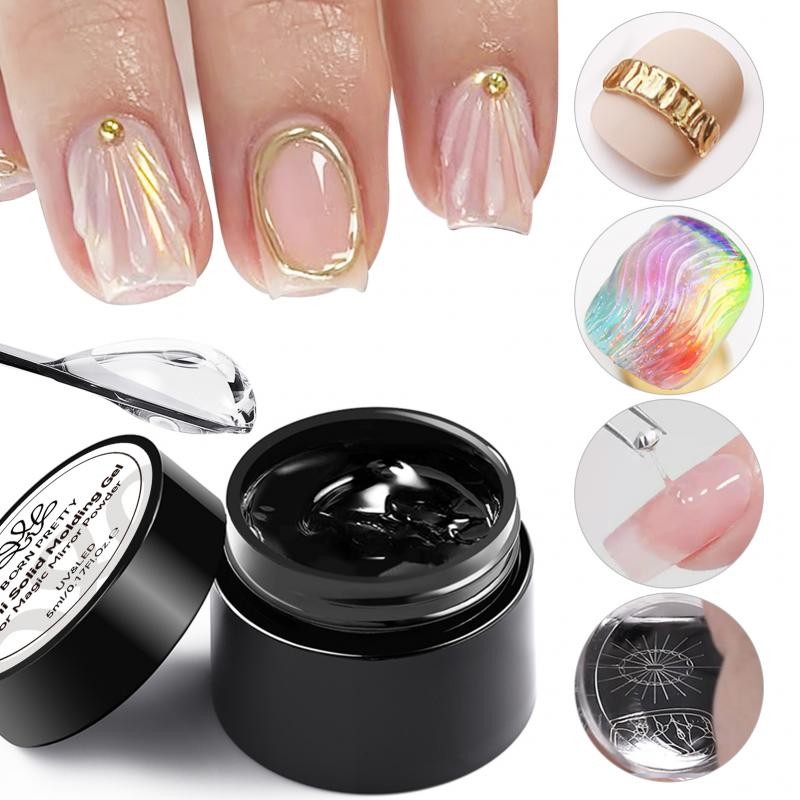 BORN PRETTY Solid Moulding เล็บเจล Soak Off เล็บ Glitter กระจกผง Chrome ฝุ่น Pigment ชุดตกแต่งเล็บ